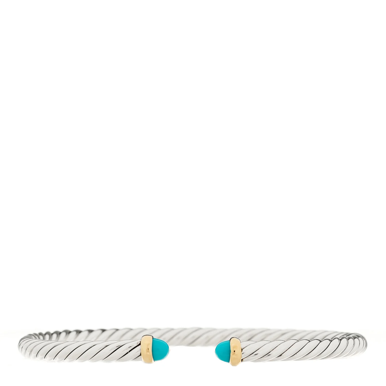 Sterling Silver 14K Yellow Gold Turquoise 4mm Cable Flex Bracelet