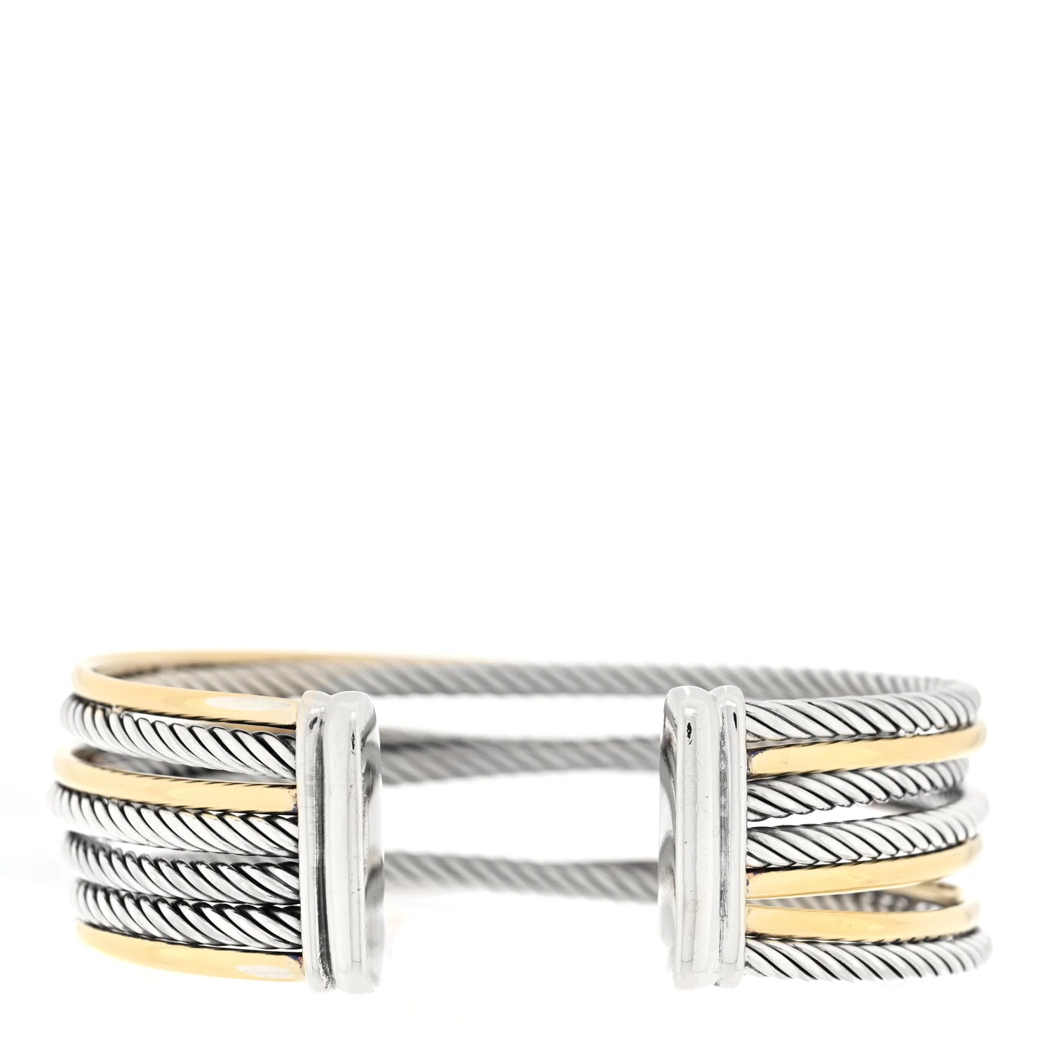 Sterling Silver 18K Yellow Gold 21mm Four Row Crossover Cuff Bracelet - Image 2