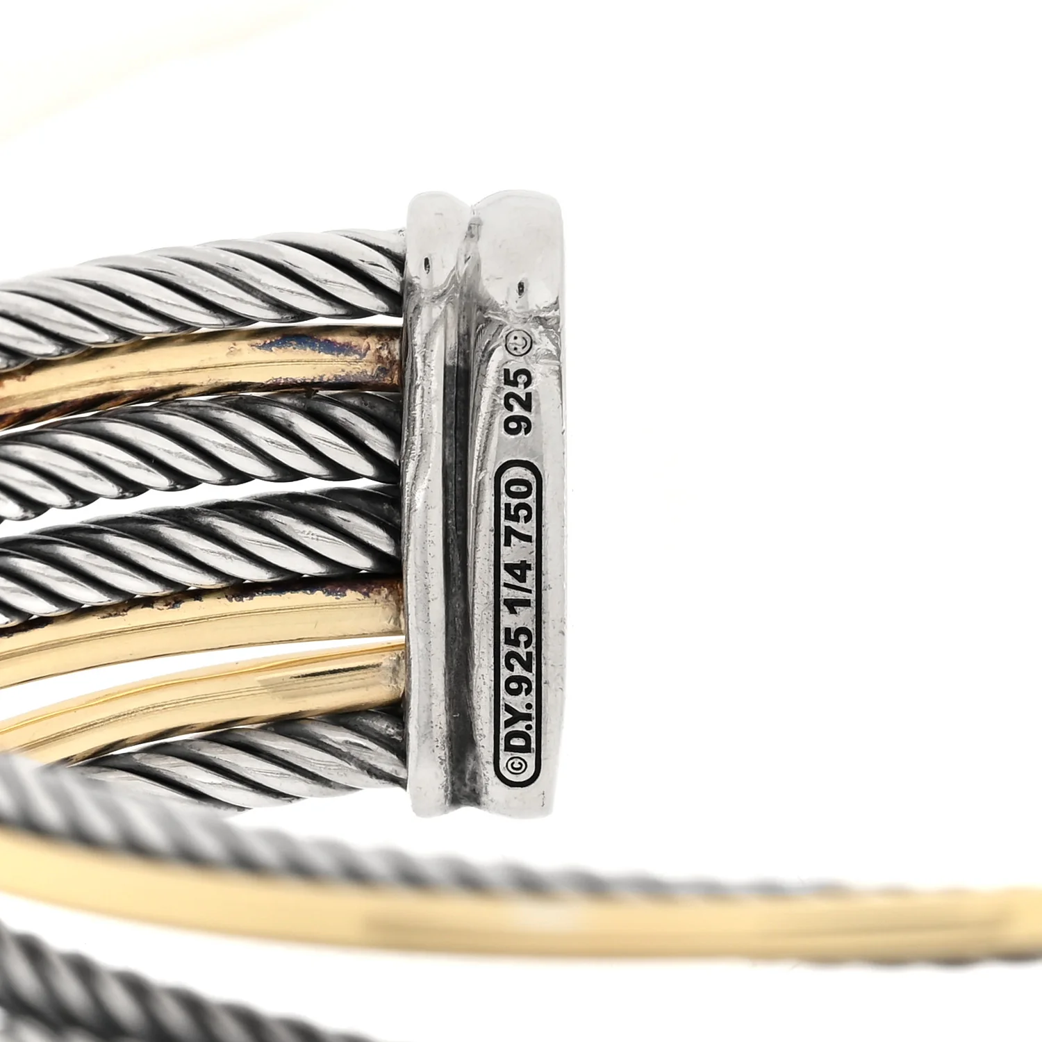 Sterling Silver 18K Yellow Gold 21mm Four Row Crossover Cuff Bracelet - Image 3