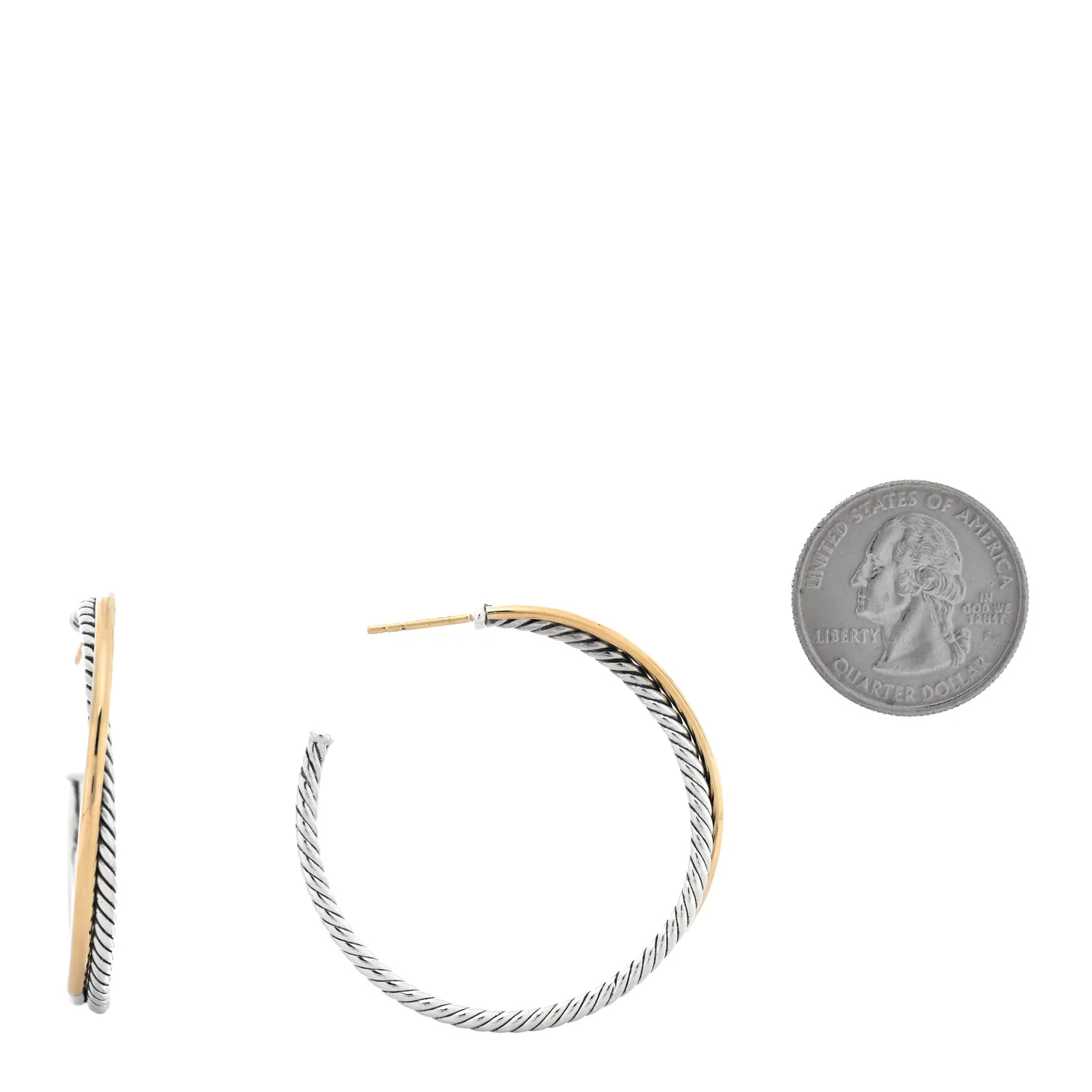 Sterling Silver 18K Yellow Gold 44mm Extra Large Crossover Cable Hoop Earrings - Image 2