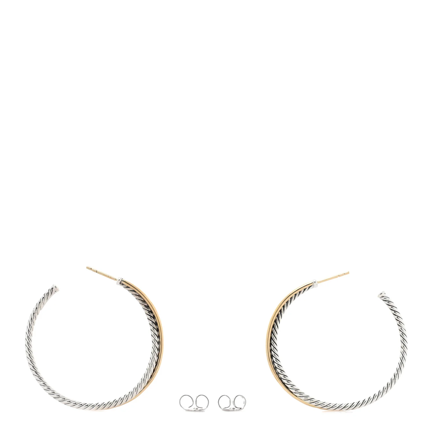 Sterling Silver 18K Yellow Gold 44mm Extra Large Crossover Cable Hoop Earrings - Image 3
