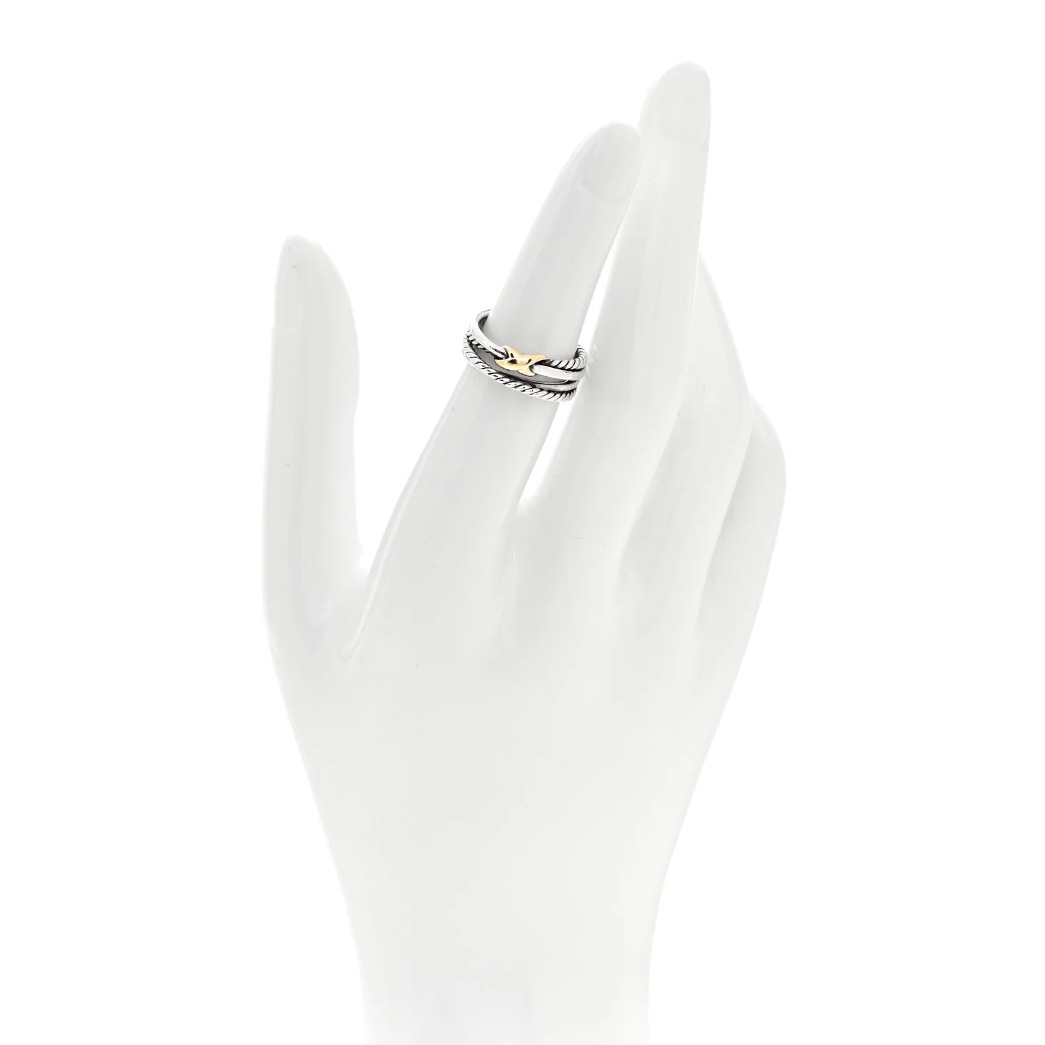 Sterling Silver 18K Yellow Gold 6mm X Crossover Ring 49 5 - Image 2
