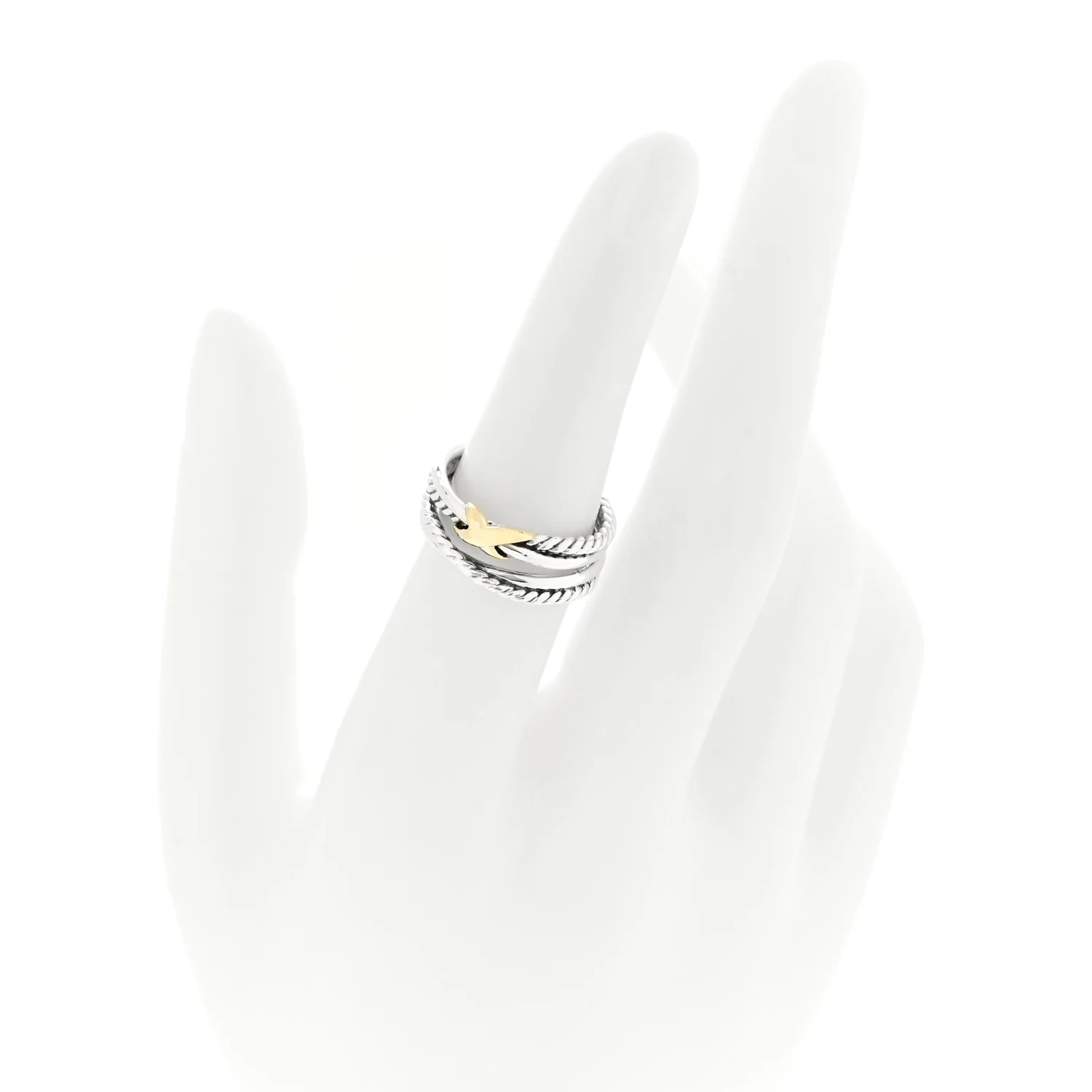 Sterling Silver 18K Yellow Gold 6mm X Crossover Ring 52 6 - Image 2