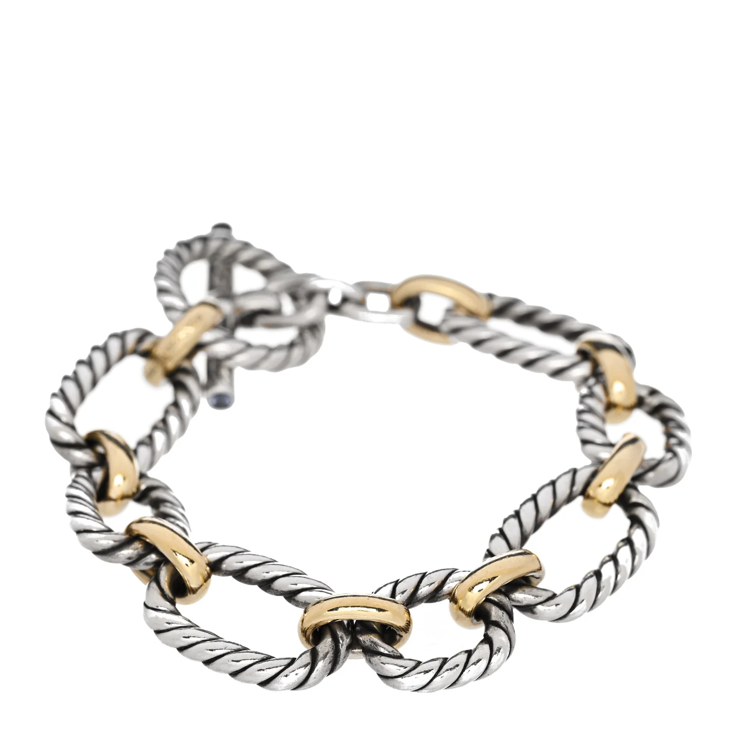 Sterling Silver 18K Yellow Gold Blue Sapphire 12.5mm Cushion Link Bracelet