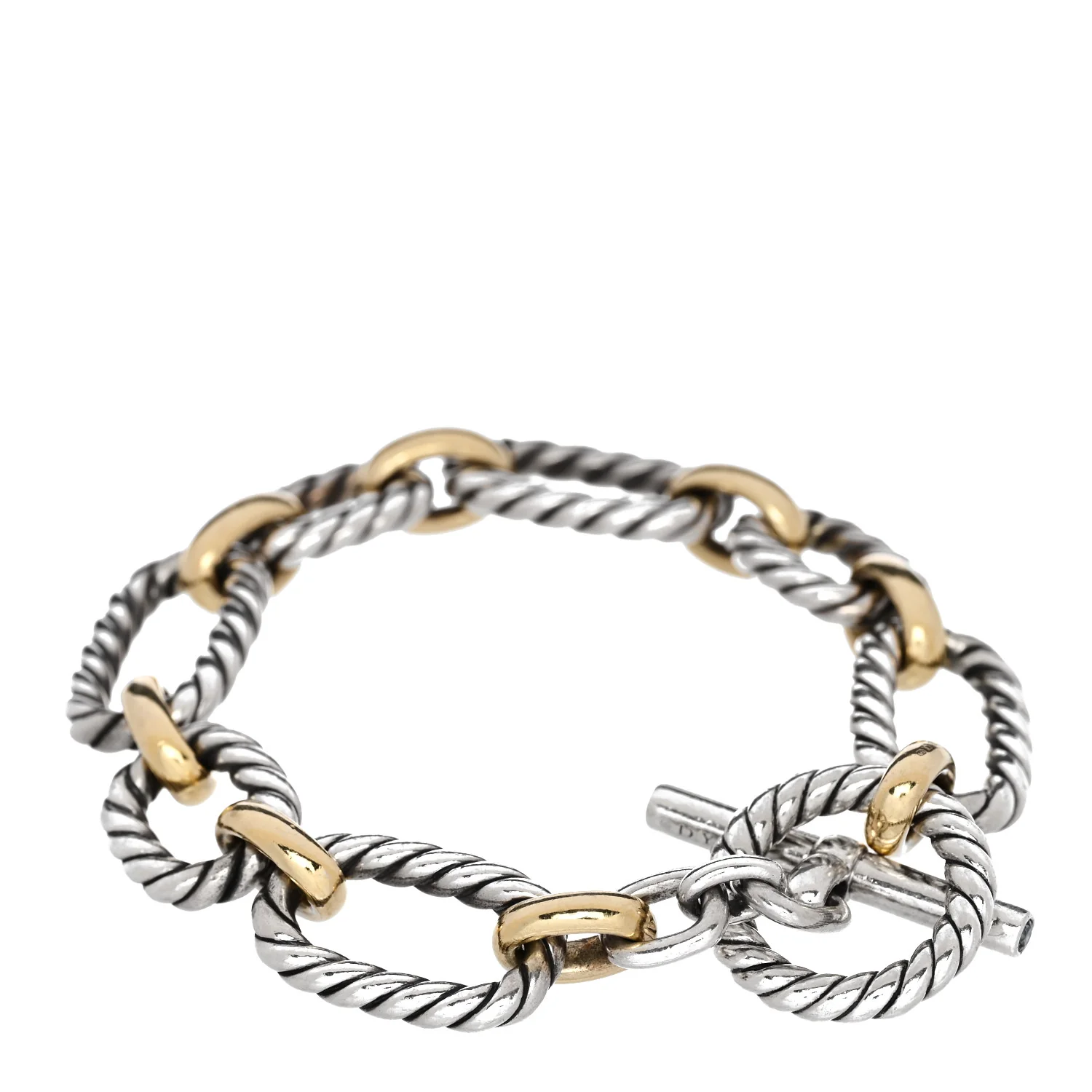 Sterling Silver 18K Yellow Gold Blue Sapphire 12.5mm Cushion Link Bracelet - Image 2