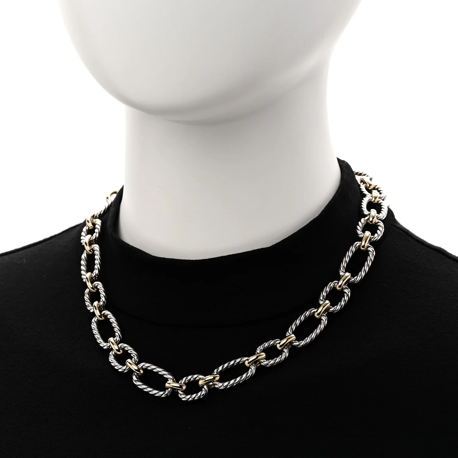 Sterling Silver 18K Yellow Gold Blue Sapphire 12.75mm Cushion Link Necklace - Image 2