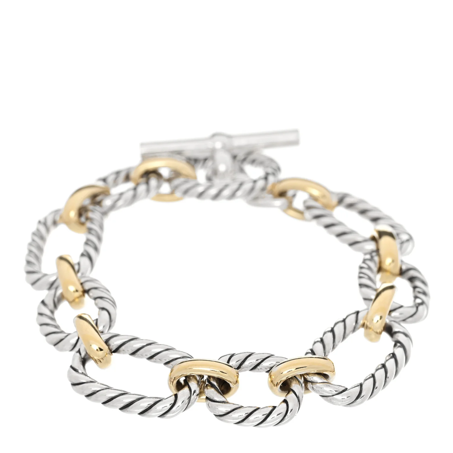 Sterling Silver 18K Yellow Gold Blue Sapphire Cushion Link Bracelet