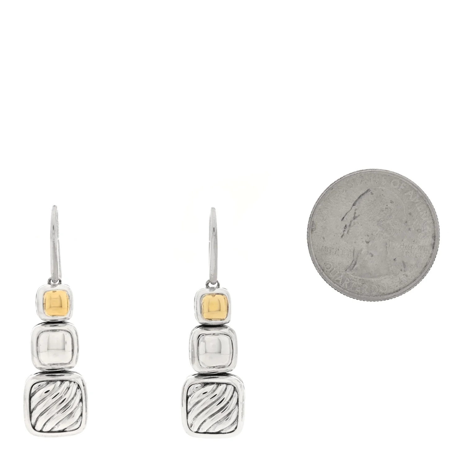 Sterling Silver 18K Yellow Gold Chiclet Drop Earrings - Image 2