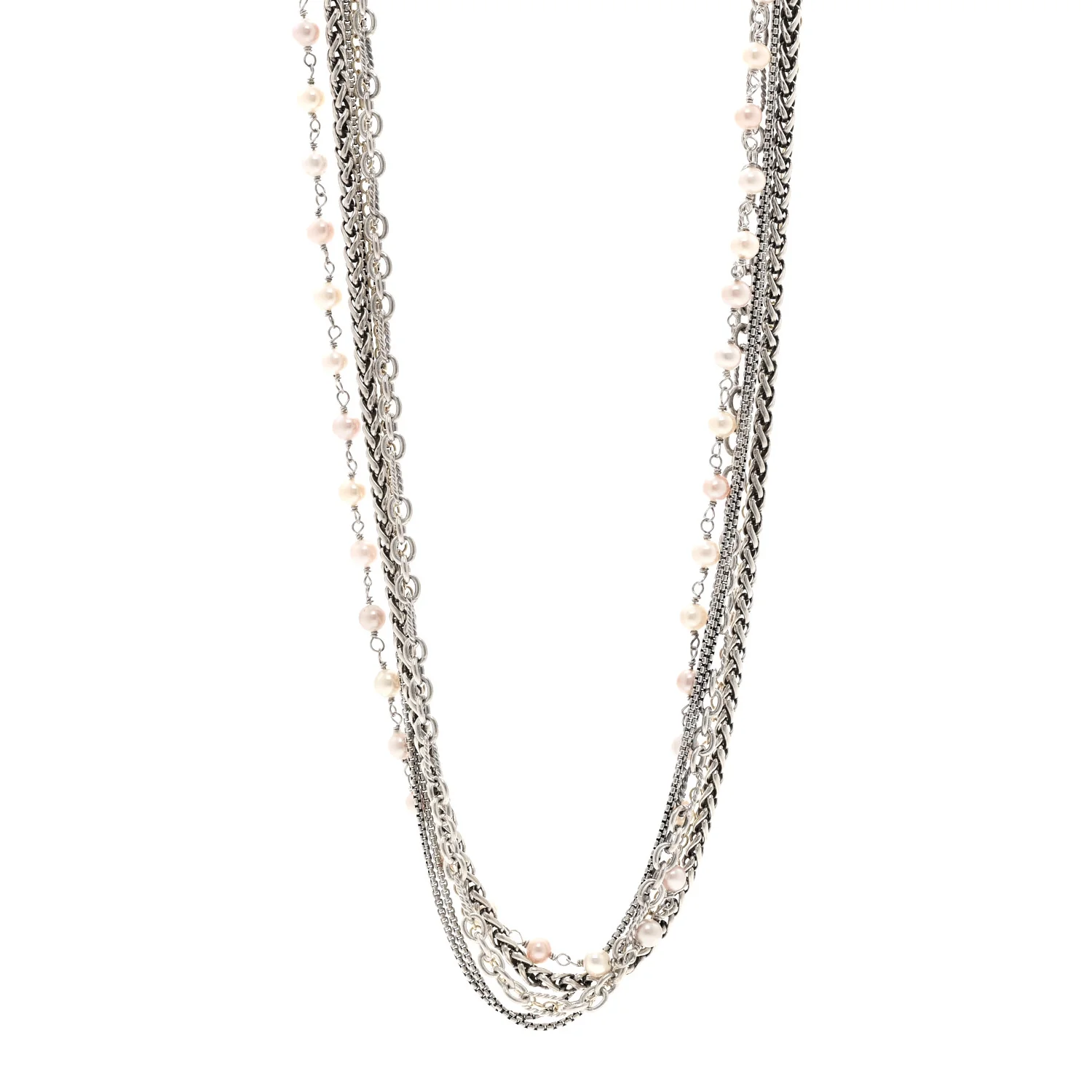 Sterling Silver 18K Yellow Gold Cultured Pearl Multi Chain Necklace