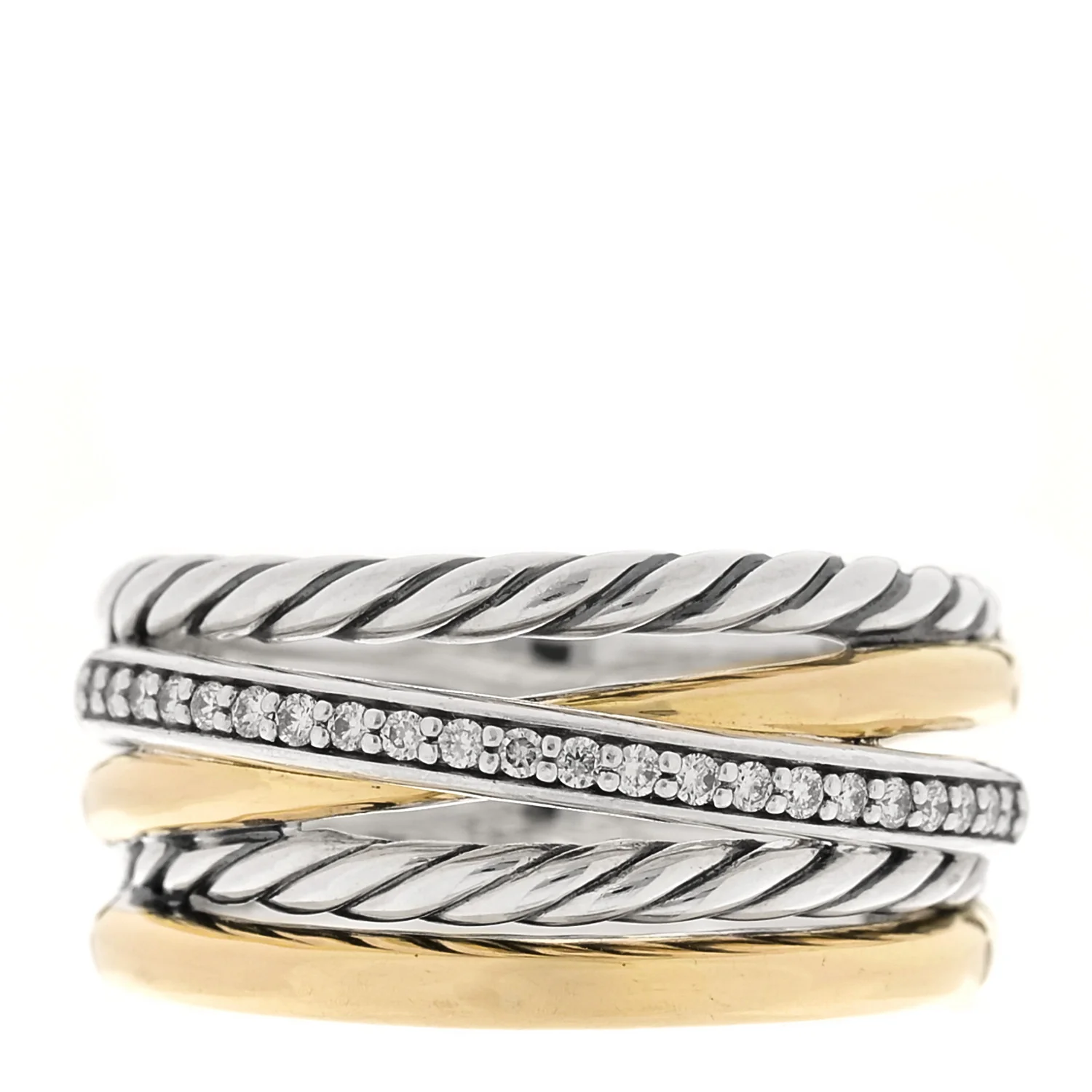Sterling Silver 18K Yellow Gold Diamond 11mm Wide Crossover Cable Ring 54 7