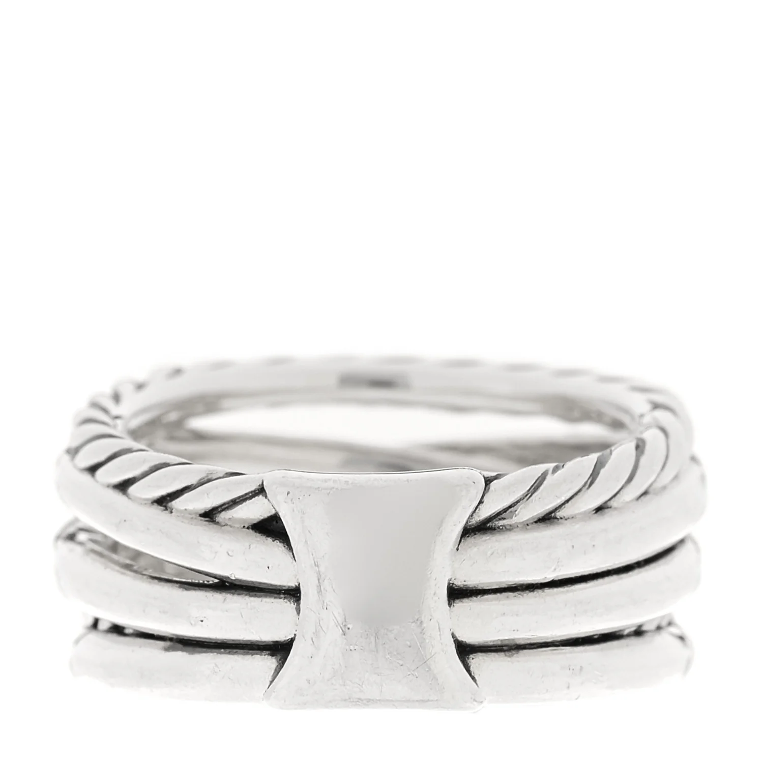 Sterling Silver 18K Yellow Gold Diamond 11mm Wide Crossover Cable Ring 54 7 - Image 3