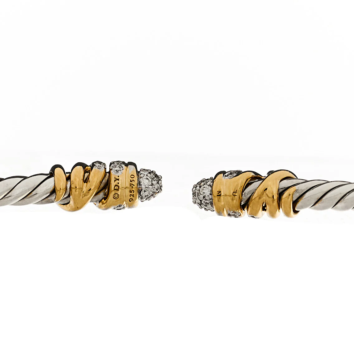 Sterling Silver 18K Yellow Gold Diamond 3mm Petite Helena Classic Cable Cuff Bracelet - Image 3