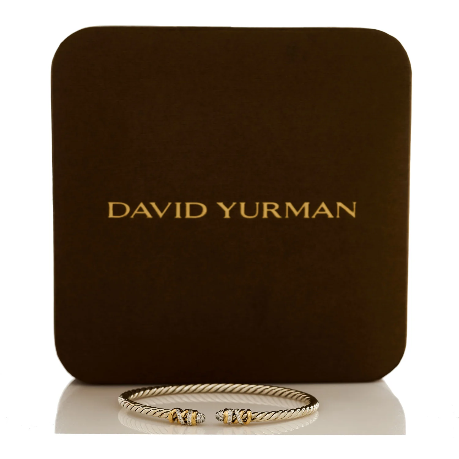 Sterling Silver 18K Yellow Gold Diamond 3mm Petite Helena Classic Cable Cuff Bracelet - Image 4