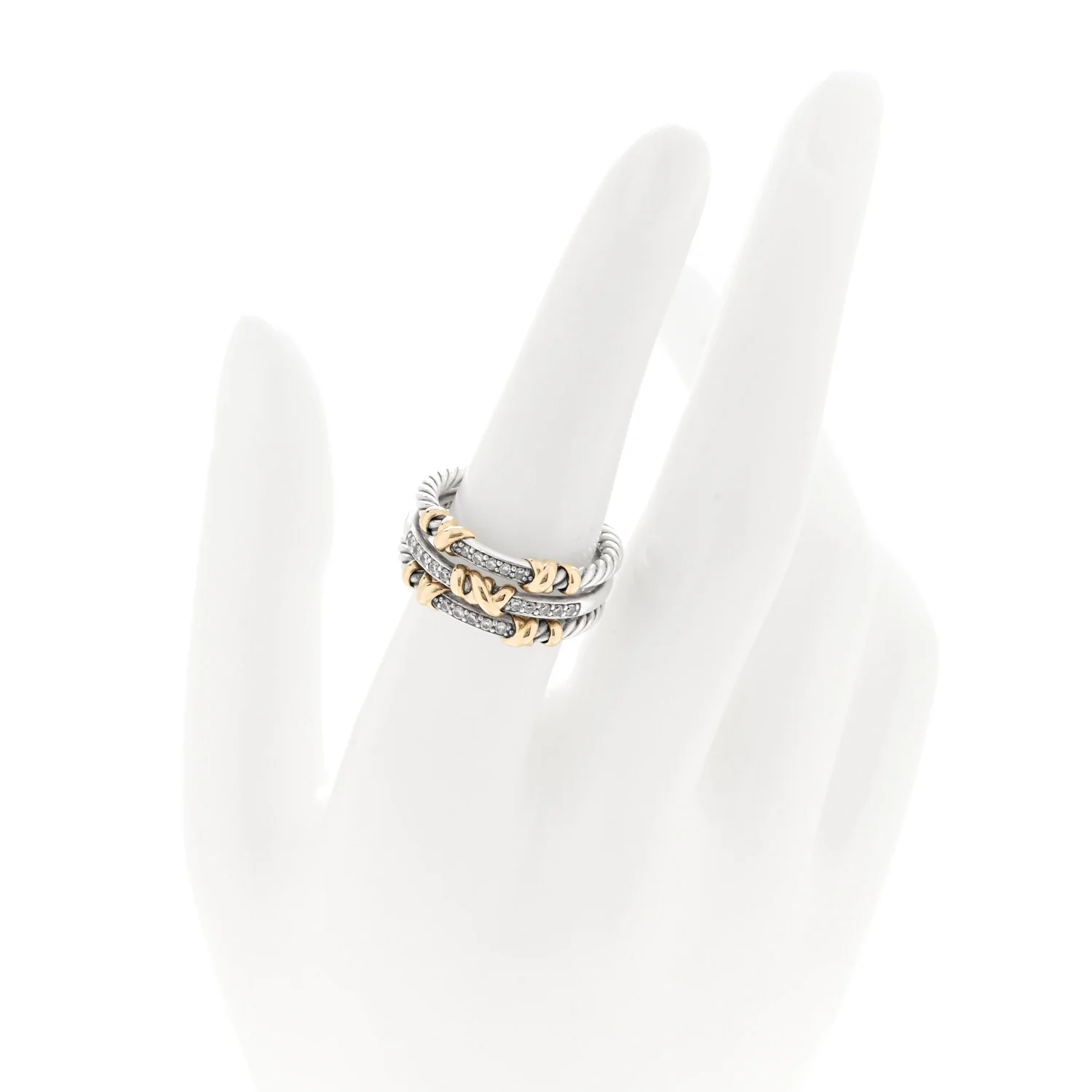 Sterling Silver 18K Yellow Gold Diamond Petite Helena Wrap Three Row Ring 54 7 - Image 2