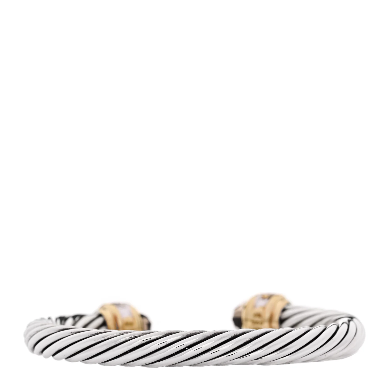 Sterling Silver 18K Yellow Gold Diamond Smoky Quartz 7mm Cable Classics Bracelet - Image 2