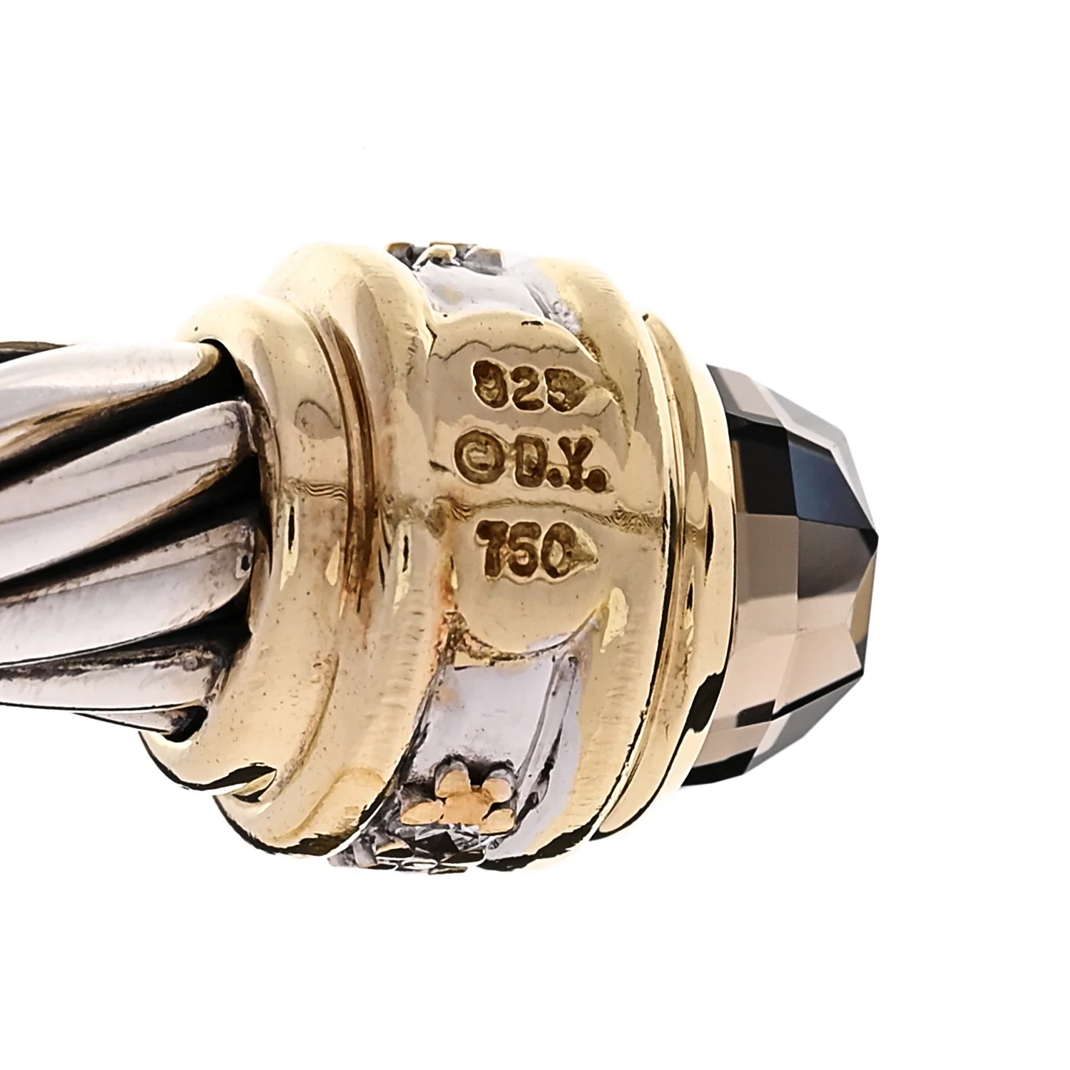 Sterling Silver 18K Yellow Gold Diamond Smoky Quartz 7mm Cable Classics Bracelet - Image 3