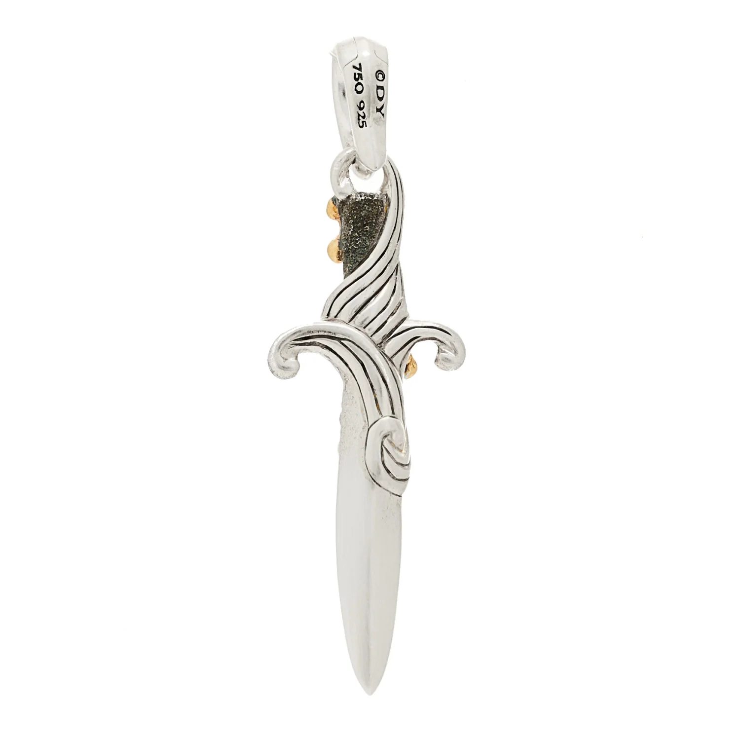 Sterling Silver 18K Yellow Gold Diamond Waves Dagger Amulet Pendant - Image 4