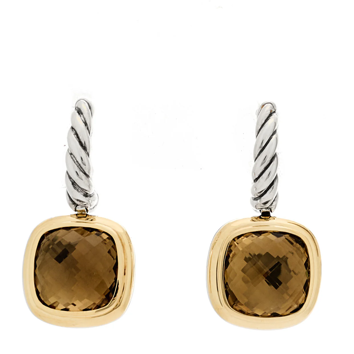 Sterling Silver 18K Yellow Gold Smoky Quartz 10mm Albion Drop Earrings