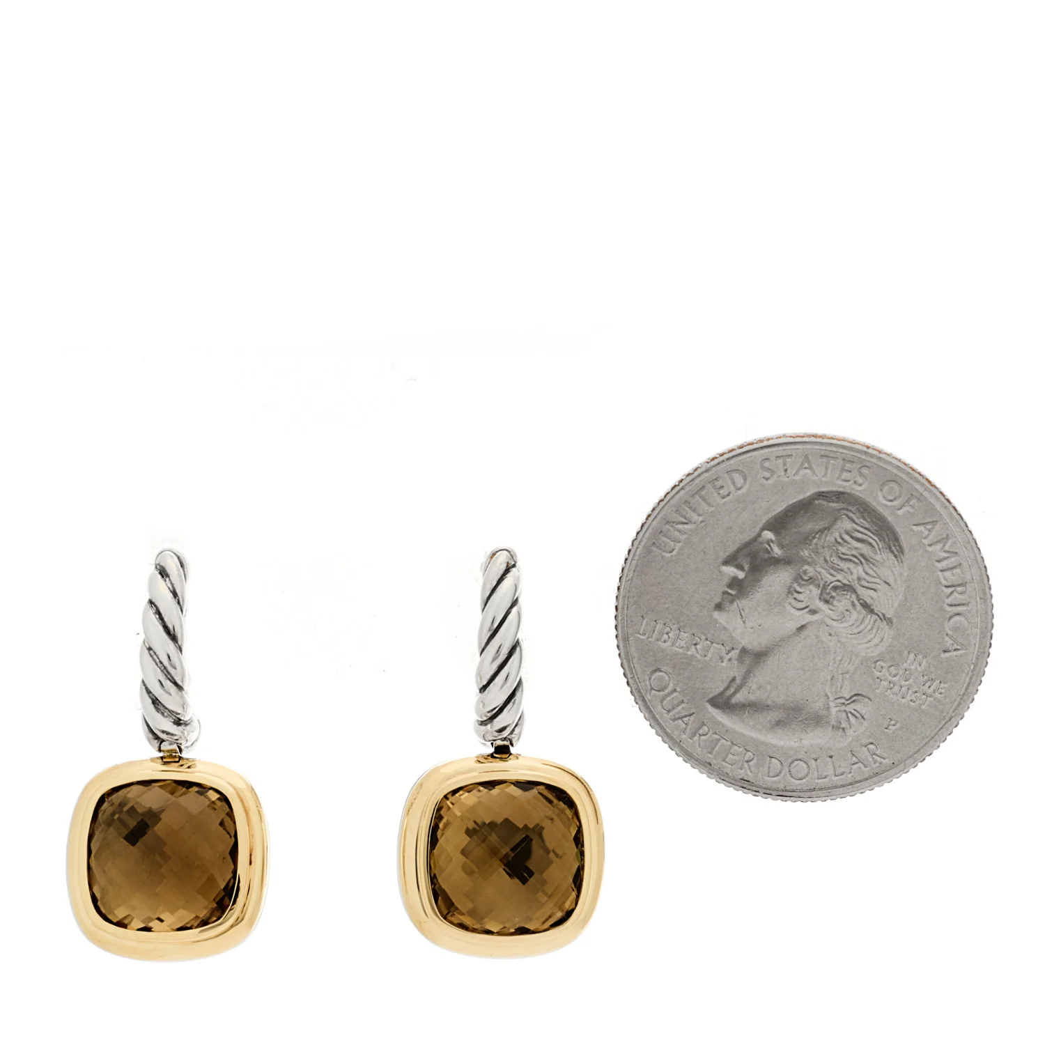 Sterling Silver 18K Yellow Gold Smoky Quartz 10mm Albion Drop Earrings - Image 2