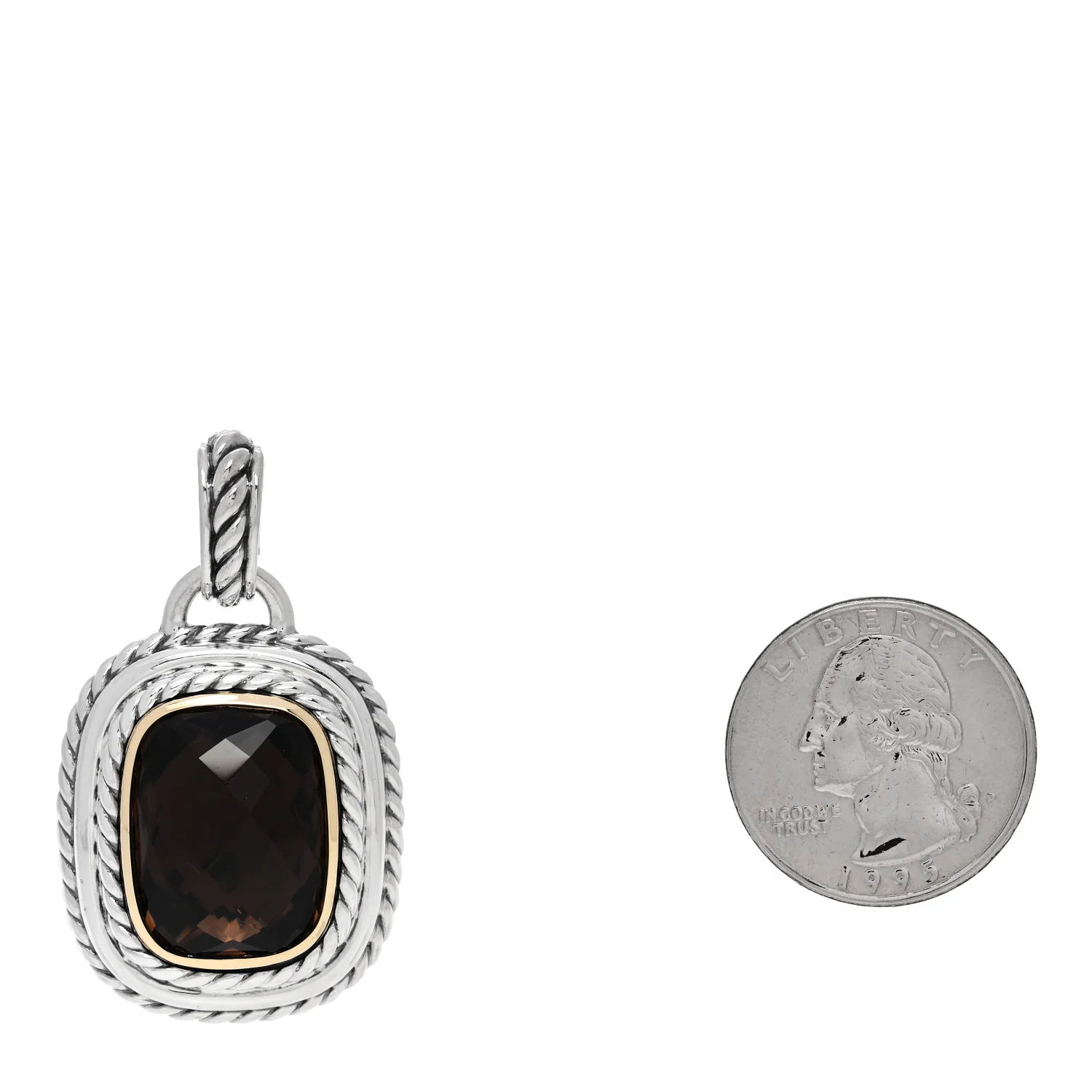 Sterling Silver 18K Yellow Gold Smoky Quartz 20mm Albion Enhancer Pendant - Image 2