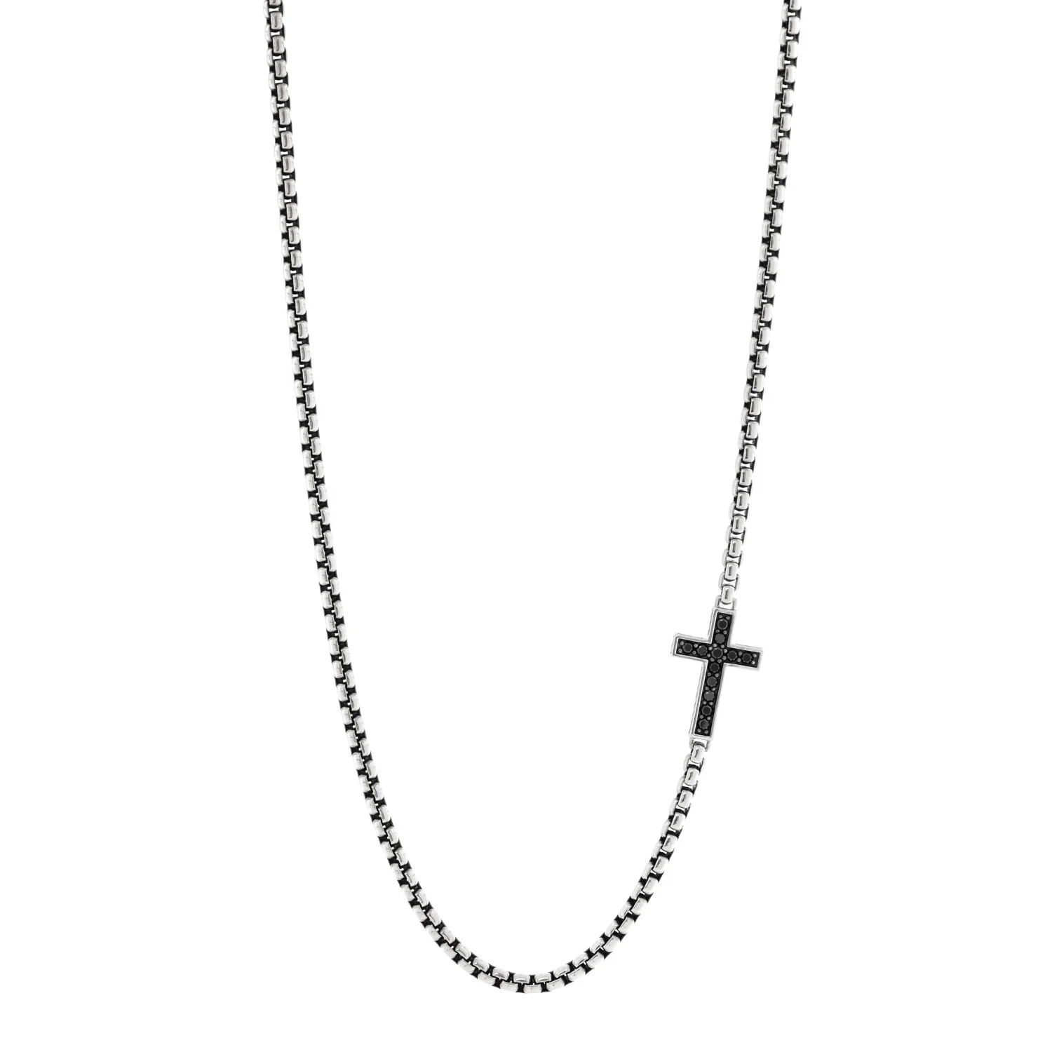 Sterling Silver Black Diamond Streamline Cross Station Necklace 22"