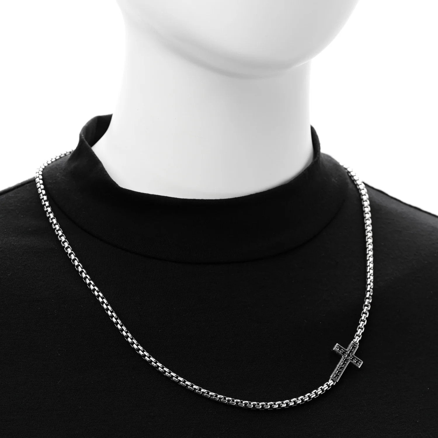 Sterling Silver Black Diamond Streamline Cross Station Necklace 22" - Image 2