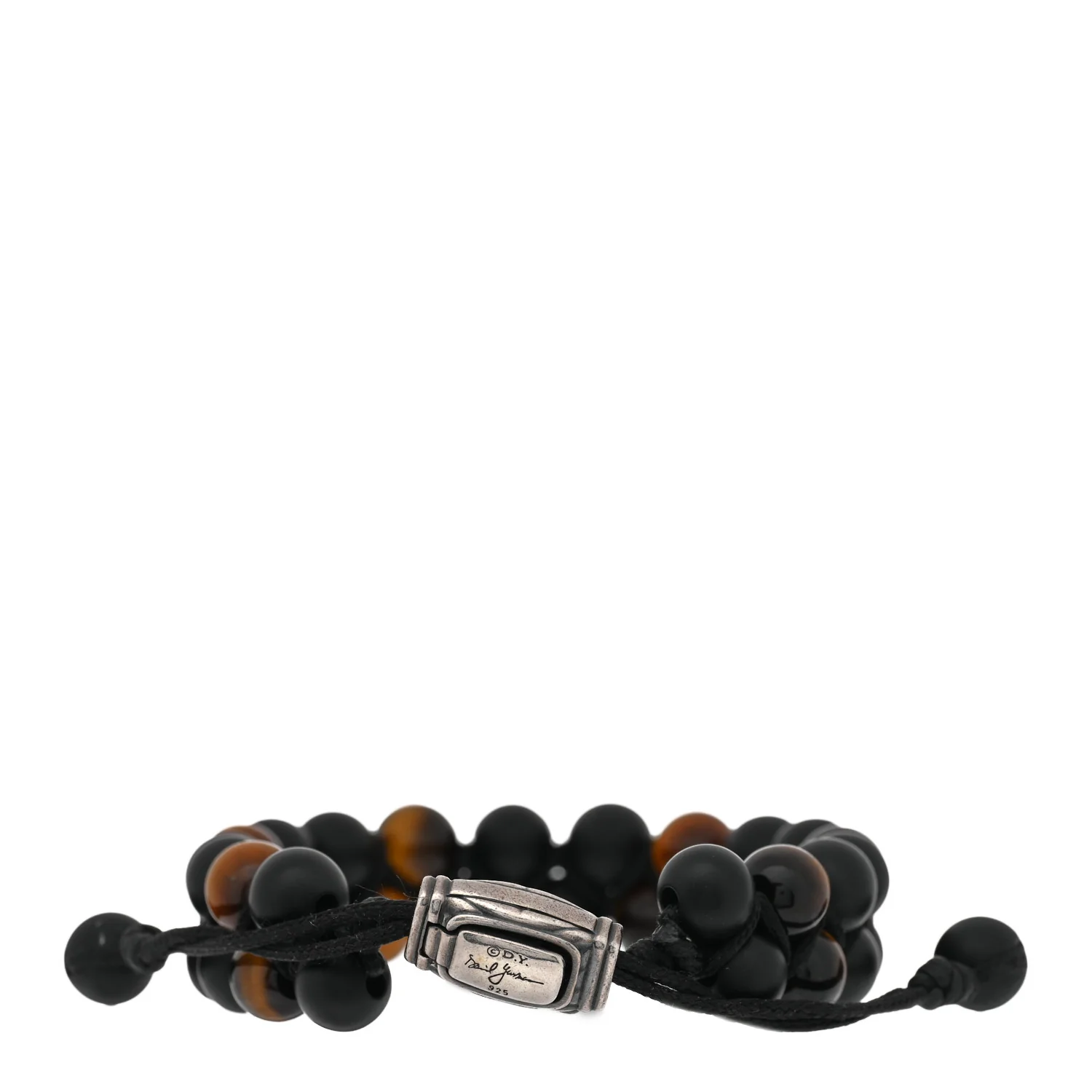 Sterling Silver Black Onyx Tiger Eye 8mm Spiritual Beads Two Row Bracelet - Image 2