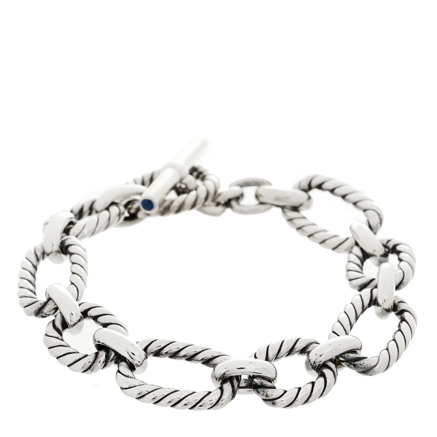 Sterling Silver Blue Sapphire 9.5mm Cushion Link Bracelet - Image 2