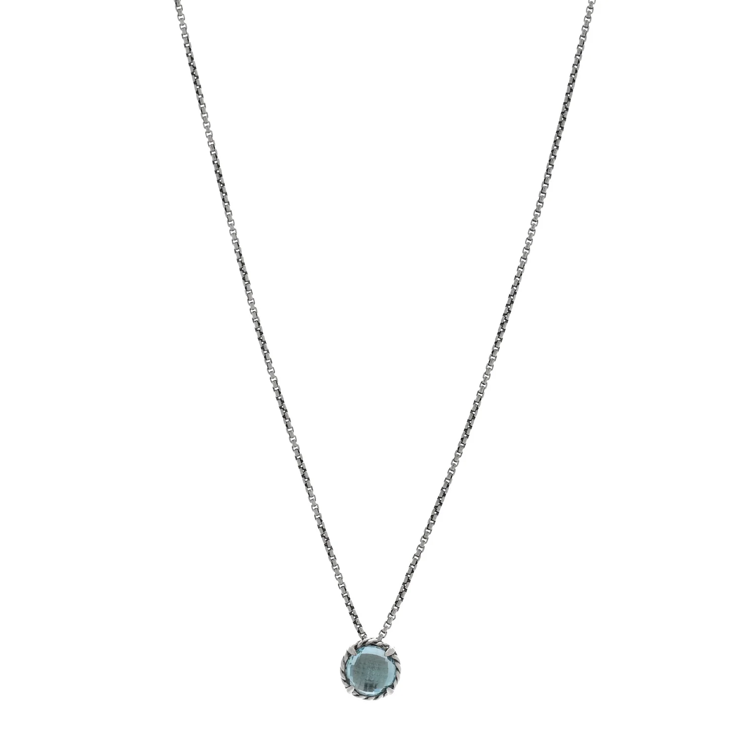 Sterling Silver Blue Topaz 8mm Chatelaine Pendant Necklace