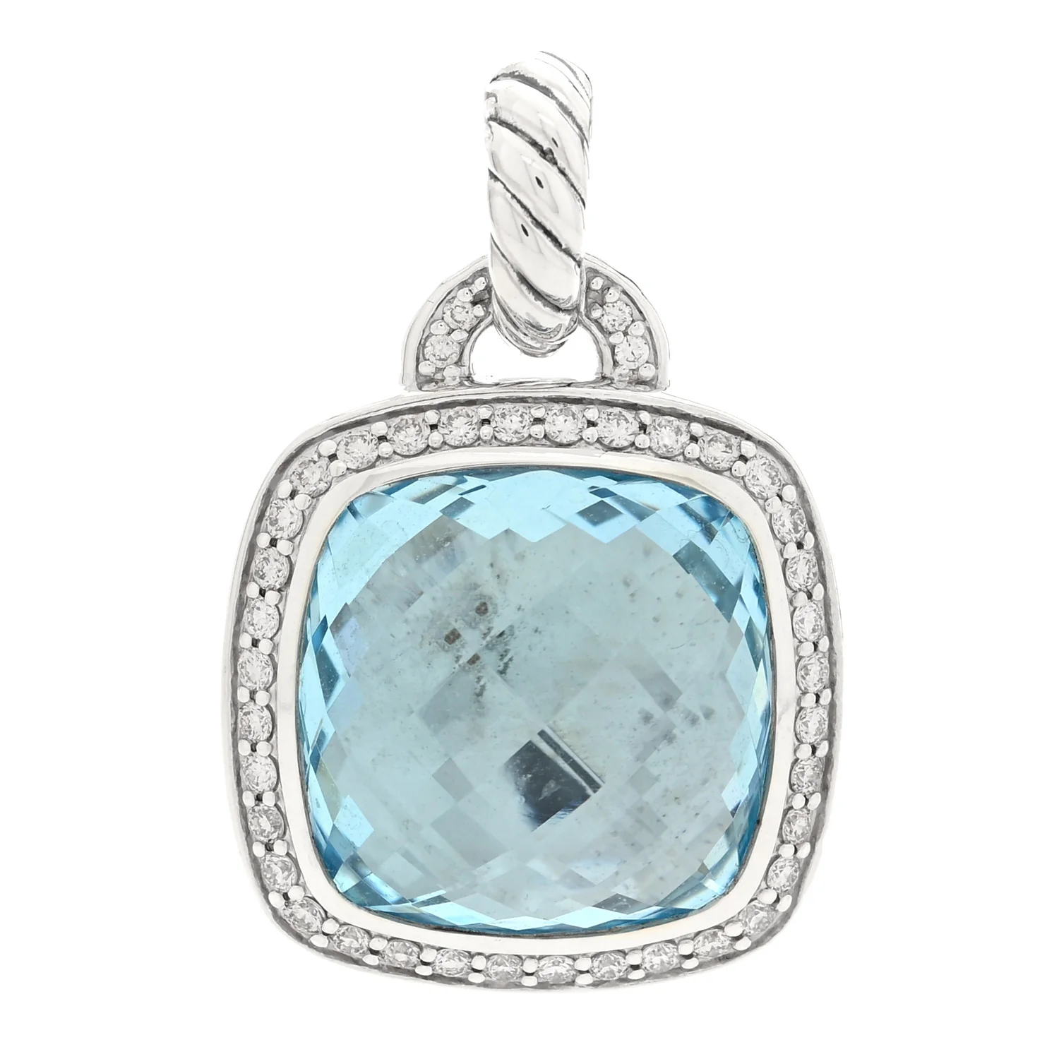 Sterling Silver Blue Topaz Diamond 14mm Albion Enhancer Pendant