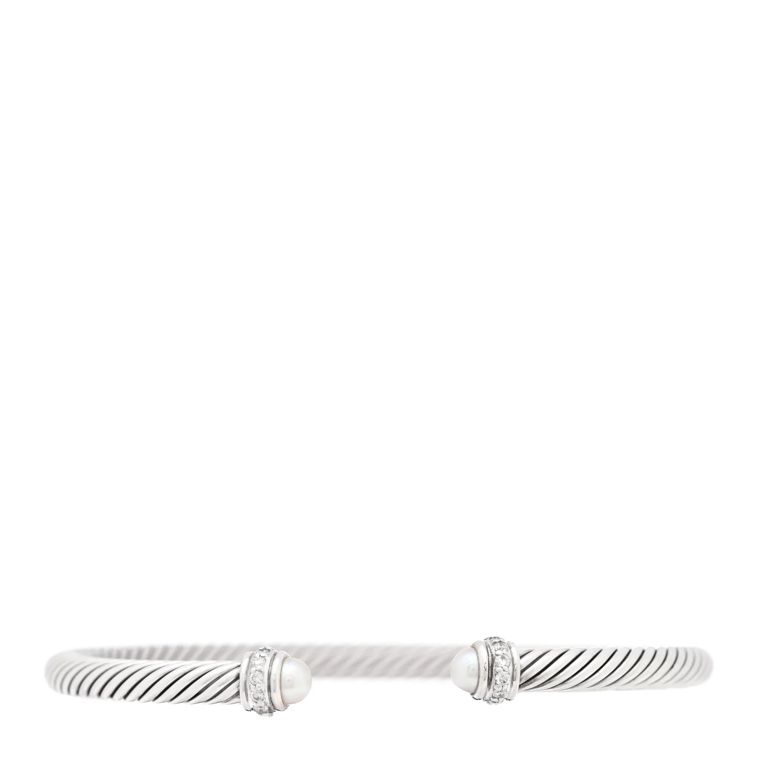 Sterling Silver Cultured Pearl Diamond 5mm Cable Classics Bracelet