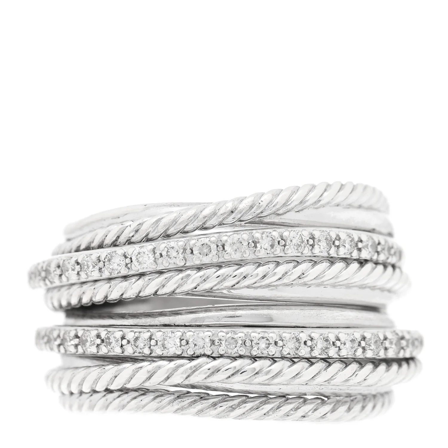 Sterling Silver Diamond 17.8mm Crossover Cable Ring 54 6.75