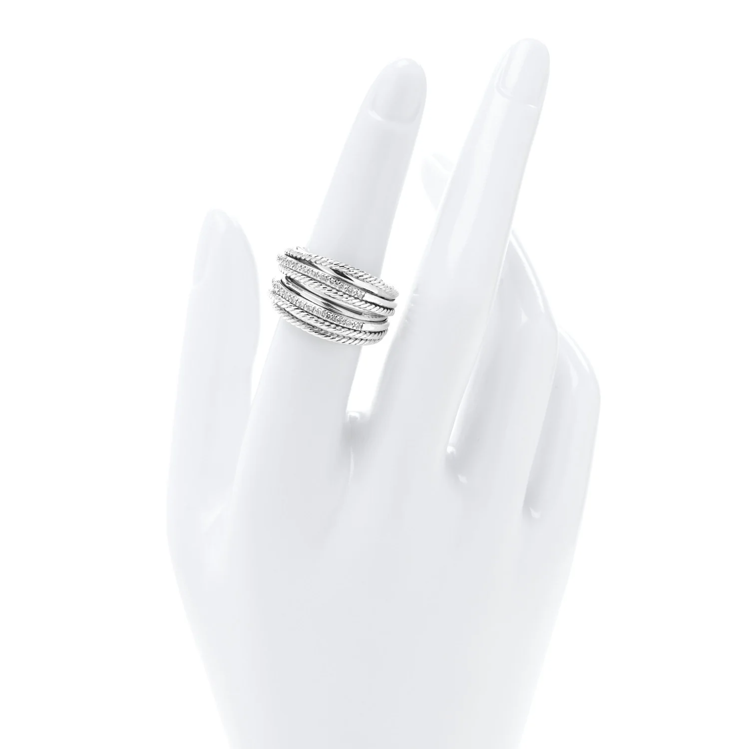 Sterling Silver Diamond 17.8mm Crossover Cable Ring 54 6.75 - Image 2