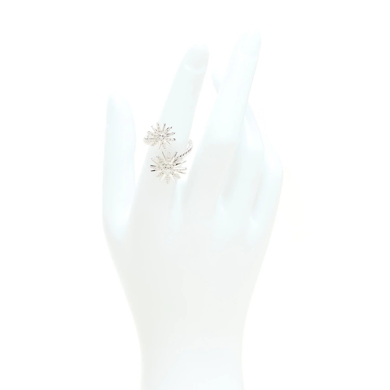 Sterling Silver Diamond 28mm Open Starburst Ring 54 6.75 - Image 2