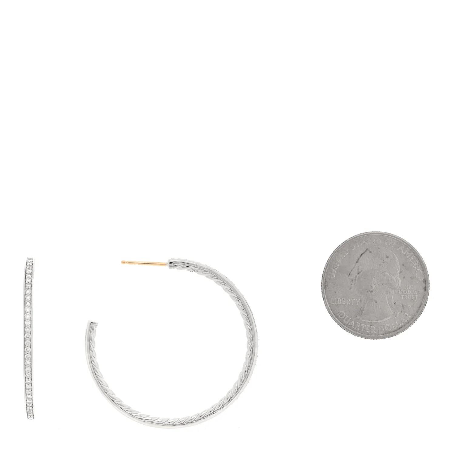 Sterling Silver Diamond 38mm Pave Hoop Earrings - Image 2