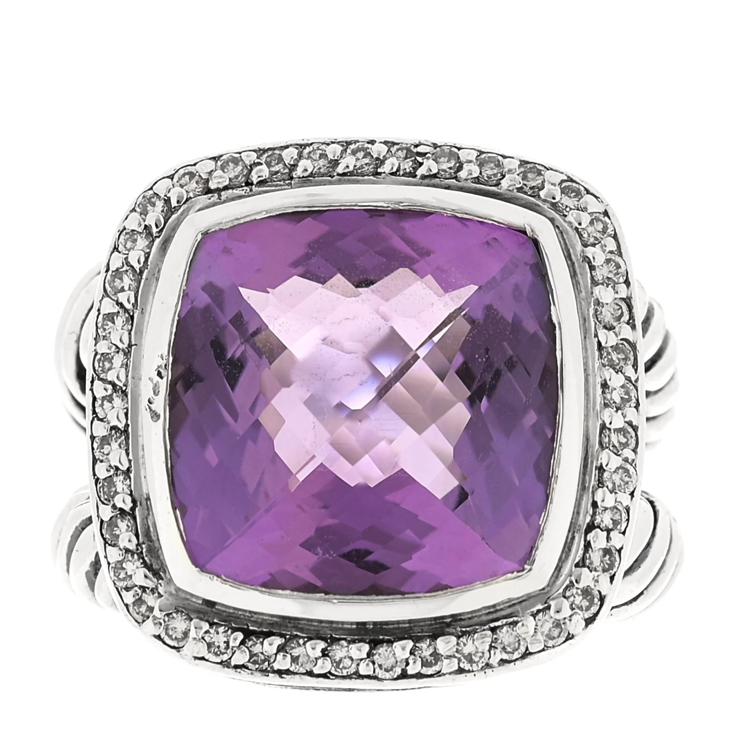 Sterling Silver Diamond Amethyst 14mm Albion Ring 51 5.75
