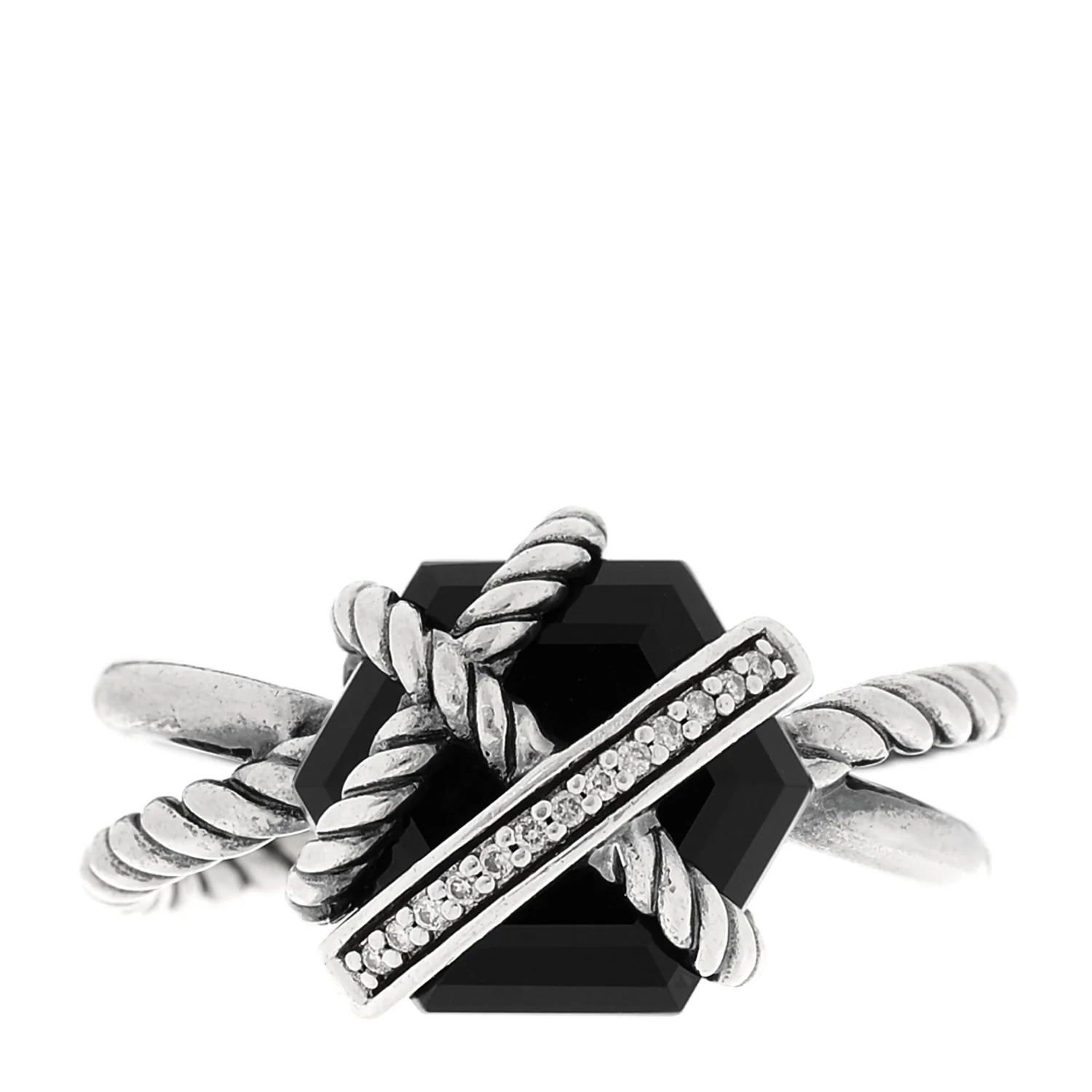 Sterling Silver Diamond Black Onyx 10mm Cable Wrap Ring 52 6