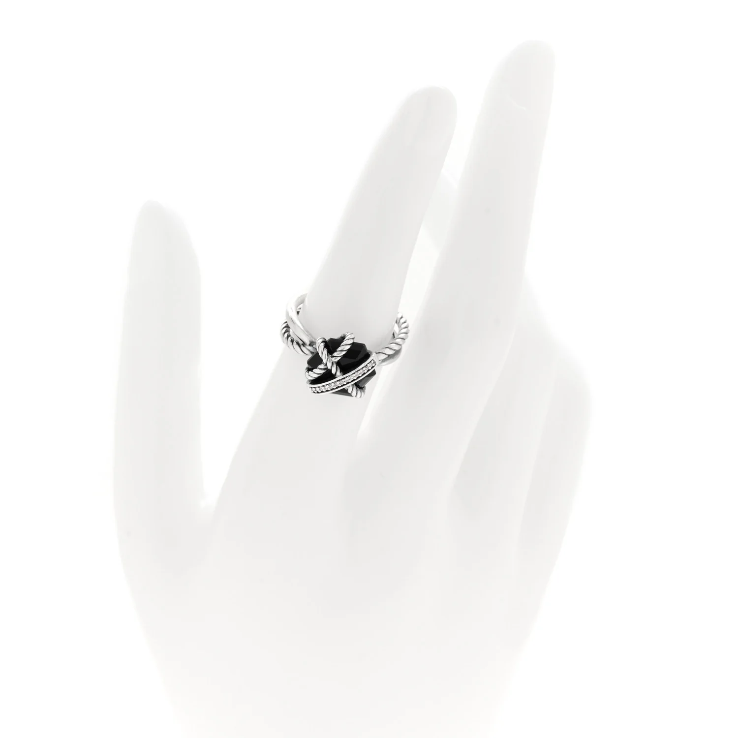 Sterling Silver Diamond Black Onyx 10mm Cable Wrap Ring 52 6 - Image 2