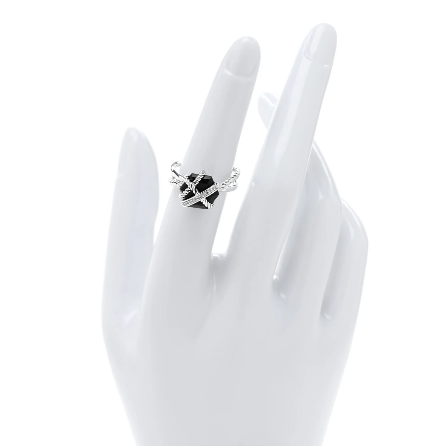Sterling Silver Diamond Black Onyx 10mm Cable Wrap Ring 52 6 - Image 2