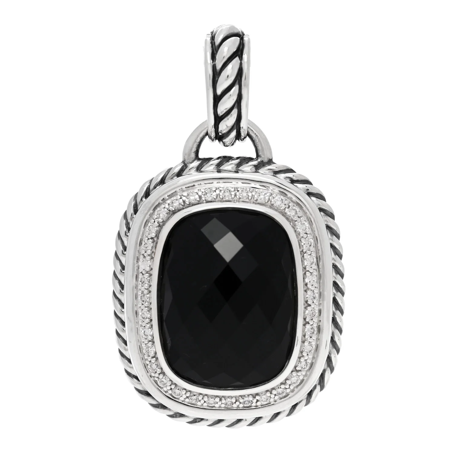 Sterling Silver Diamond Black Onyx 20mm Albion Pendant