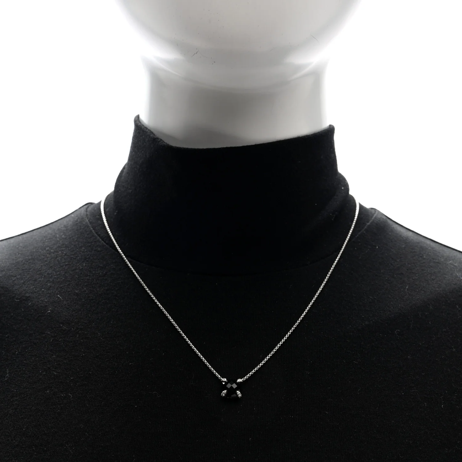 Sterling Silver Diamond Black Onyx 7mm Chatelaine Pave Bezel Pendant Necklace - Image 2