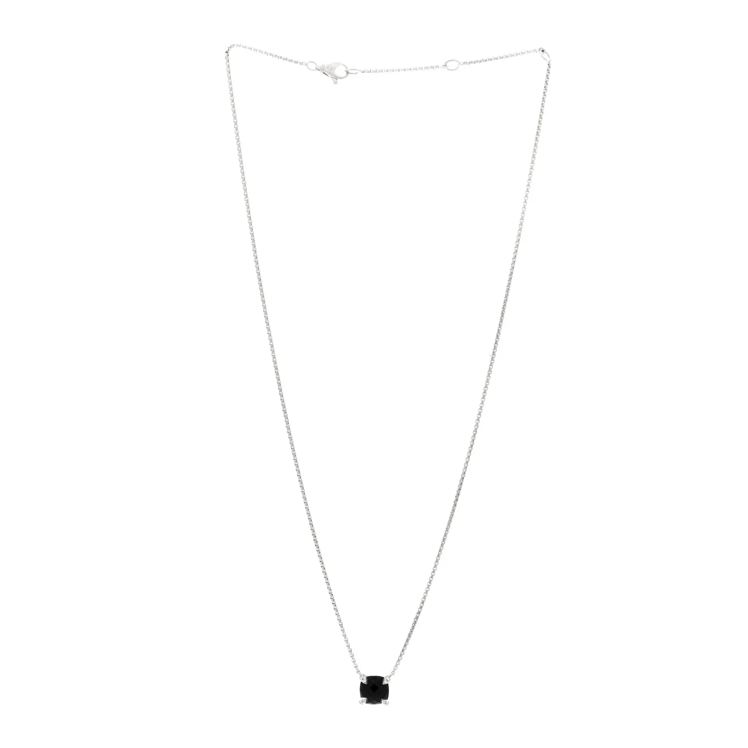 Sterling Silver Diamond Black Onyx 7mm Chatelaine Pave Bezel Pendant Necklace - Image 3