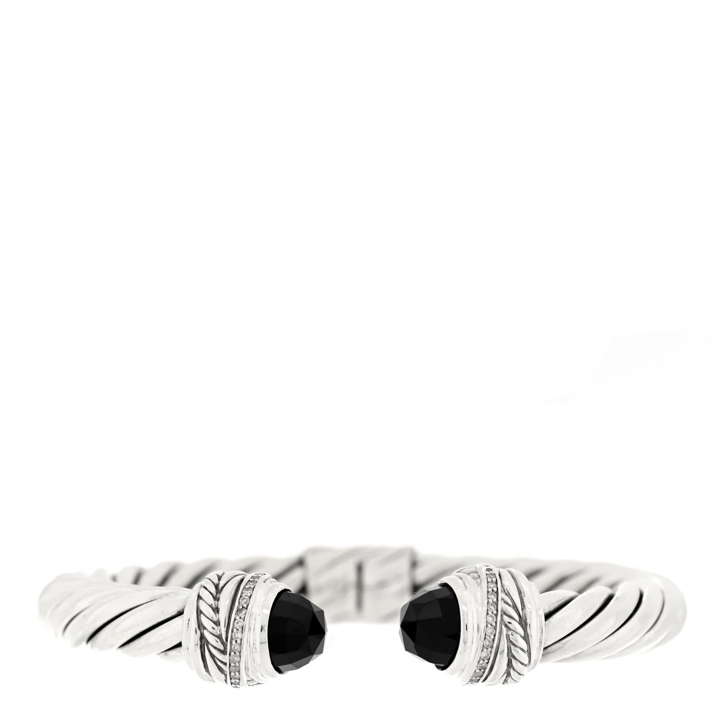 Sterling Silver Diamond Black Onyx 8mm Cable Crossover Bracelet