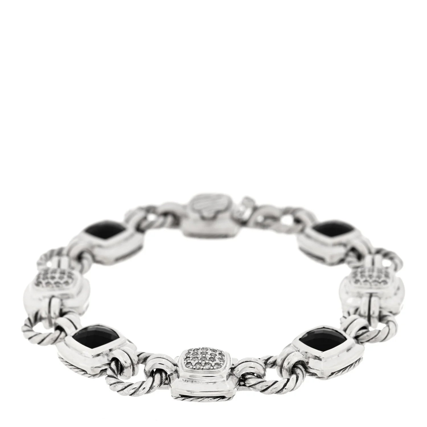 Sterling Silver Diamond Black Onyx Renaissance Link Bracelet