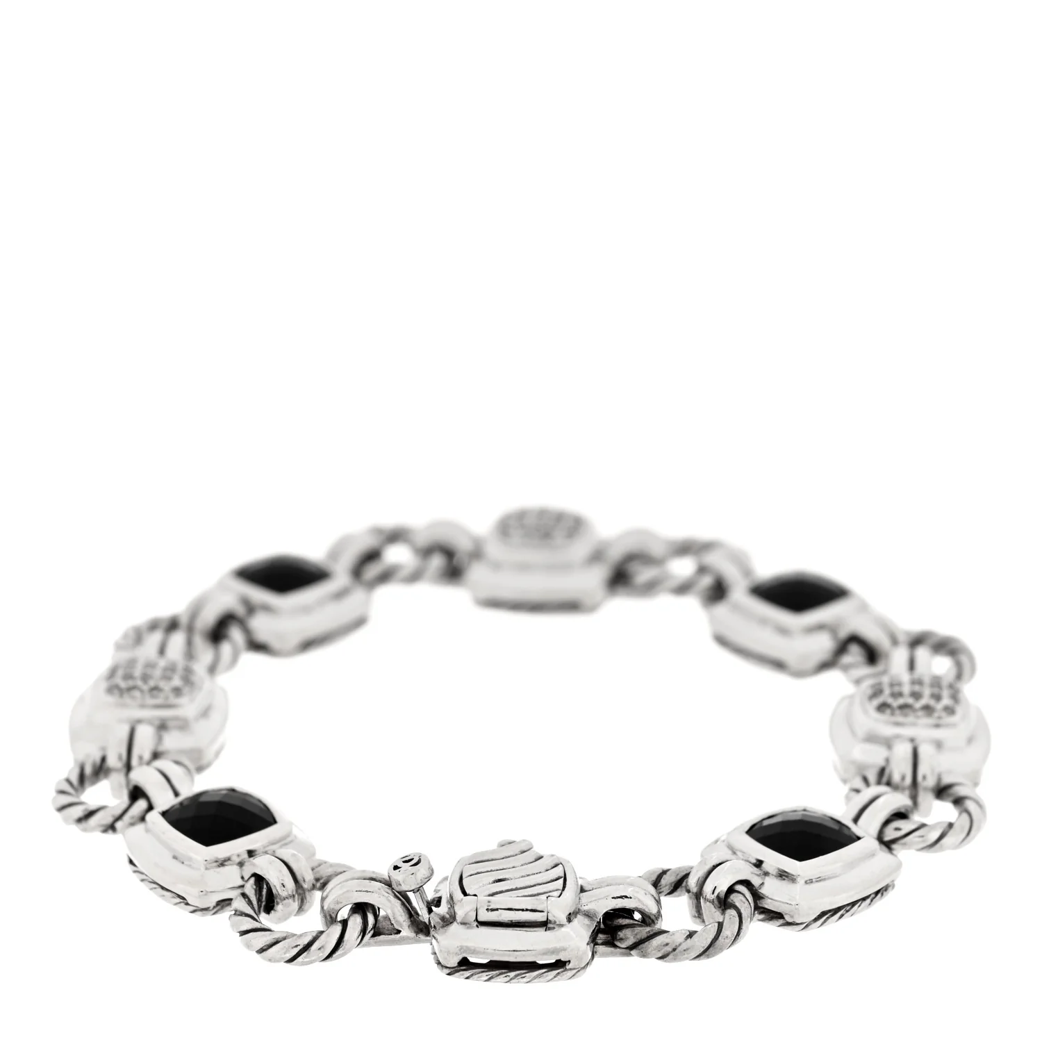 Sterling Silver Diamond Black Onyx Renaissance Link Bracelet - Image 2