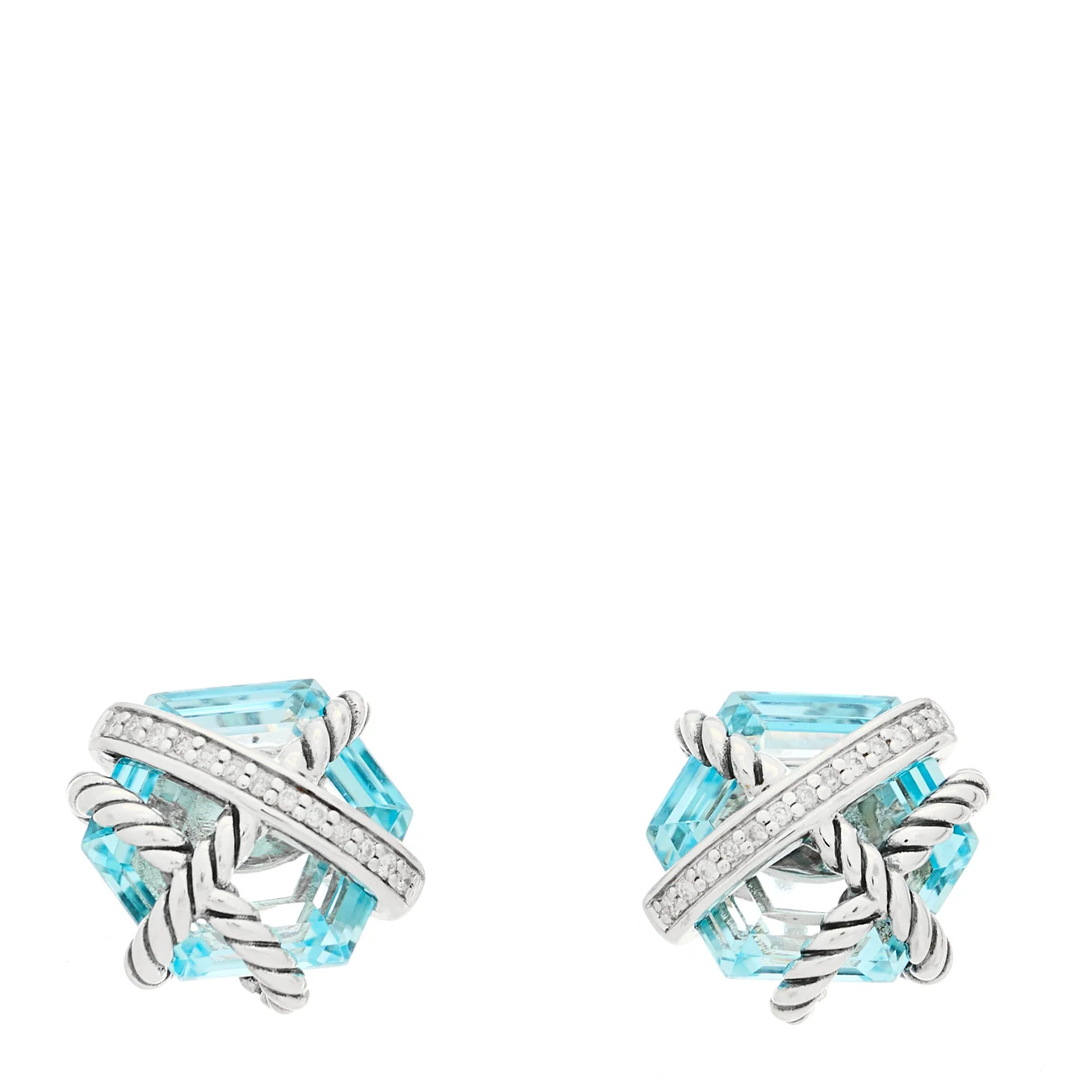 Sterling Silver Diamond Blue Topaz 10mm Cable Wrap Earrings