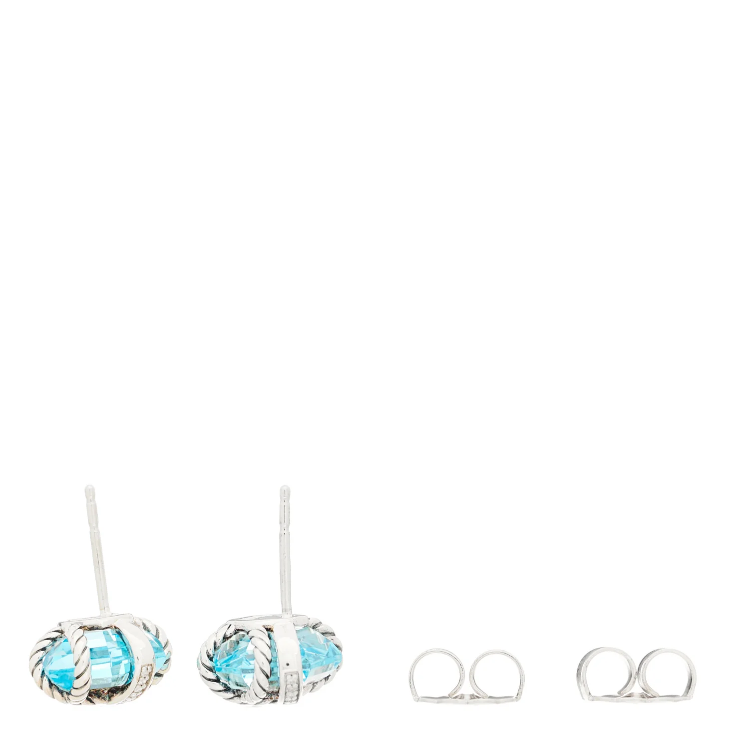 Sterling Silver Diamond Blue Topaz 10mm Cable Wrap Earrings - Image 3