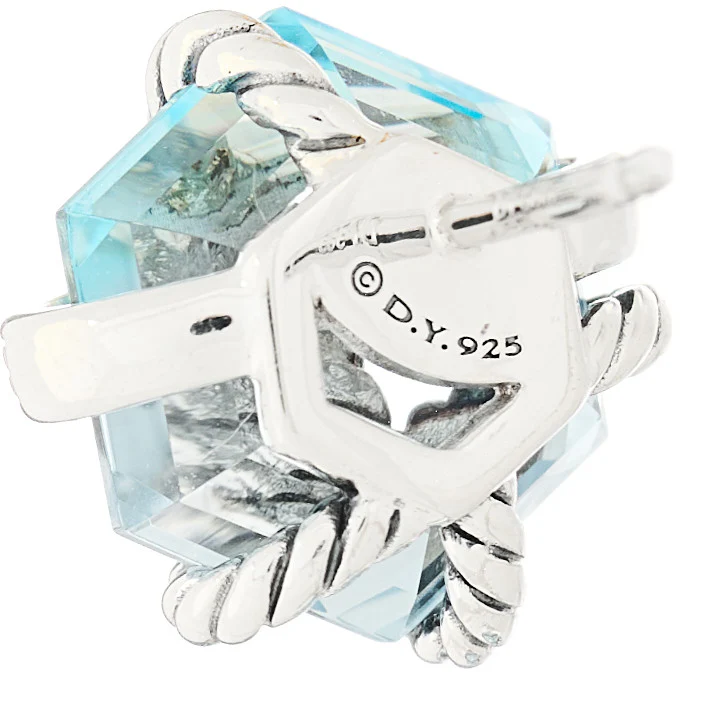 Sterling Silver Diamond Blue Topaz 10mm Cable Wrap Earrings - Image 4