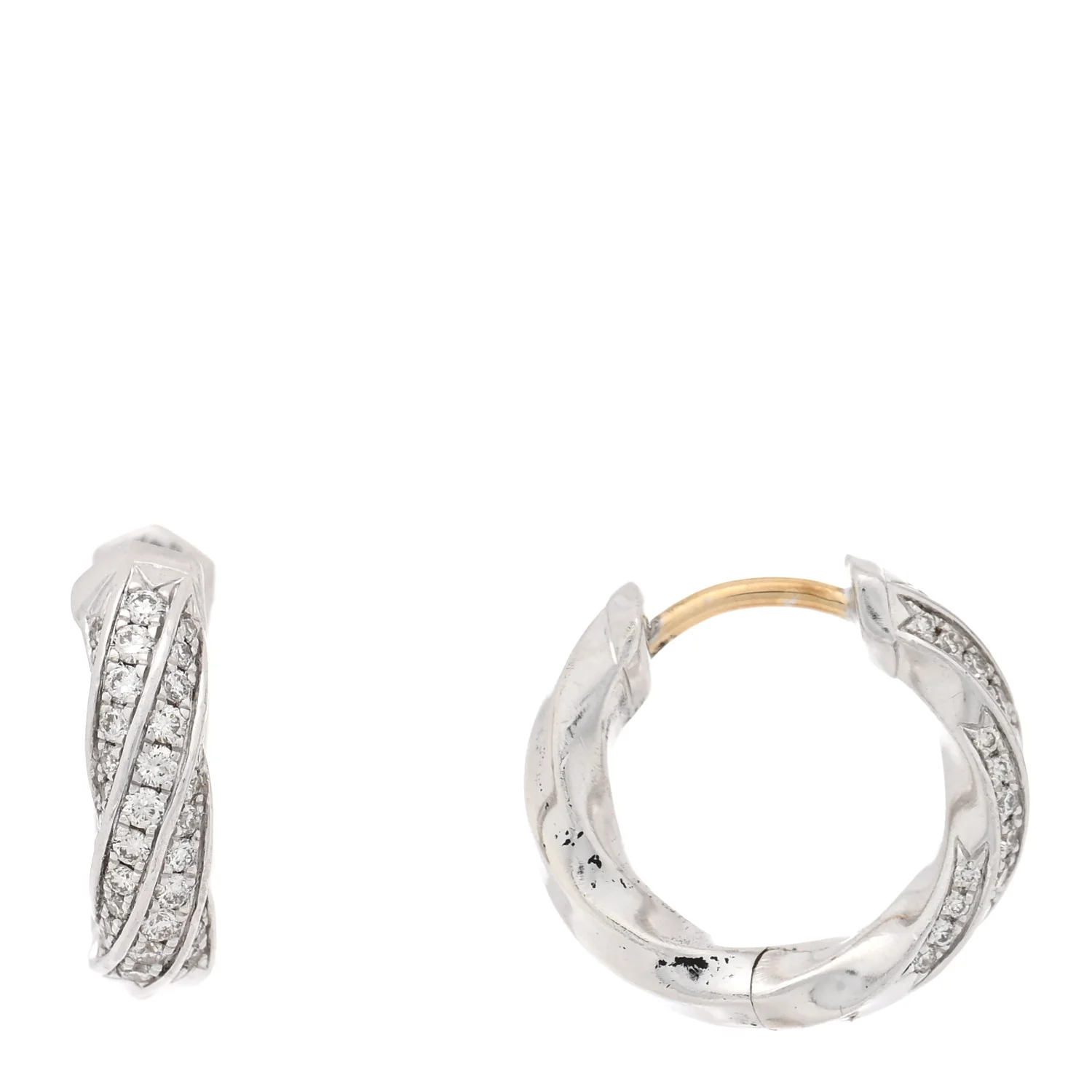 Sterling Silver Diamond Cable Edge Huggie Hoop Earrings
