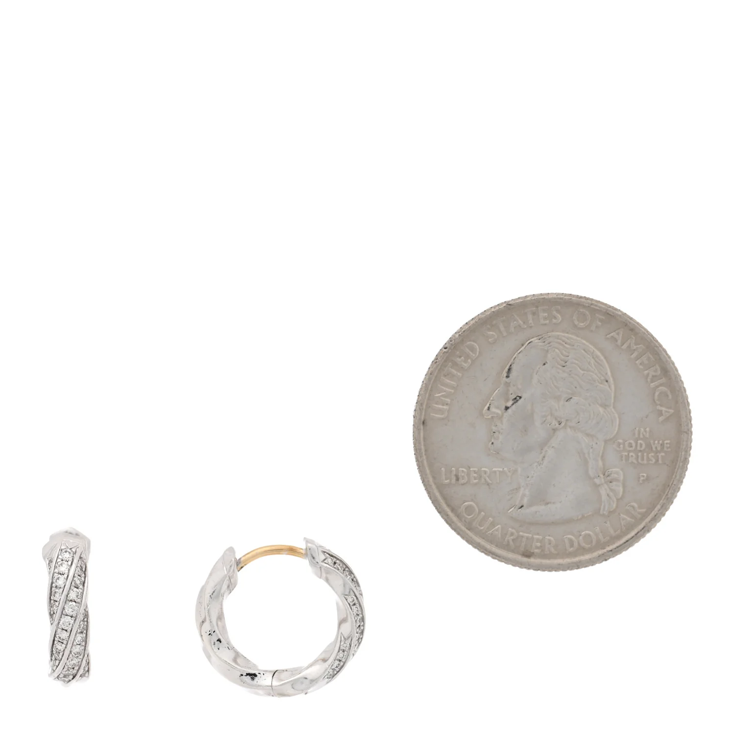 Sterling Silver Diamond Cable Edge Huggie Hoop Earrings - Image 2